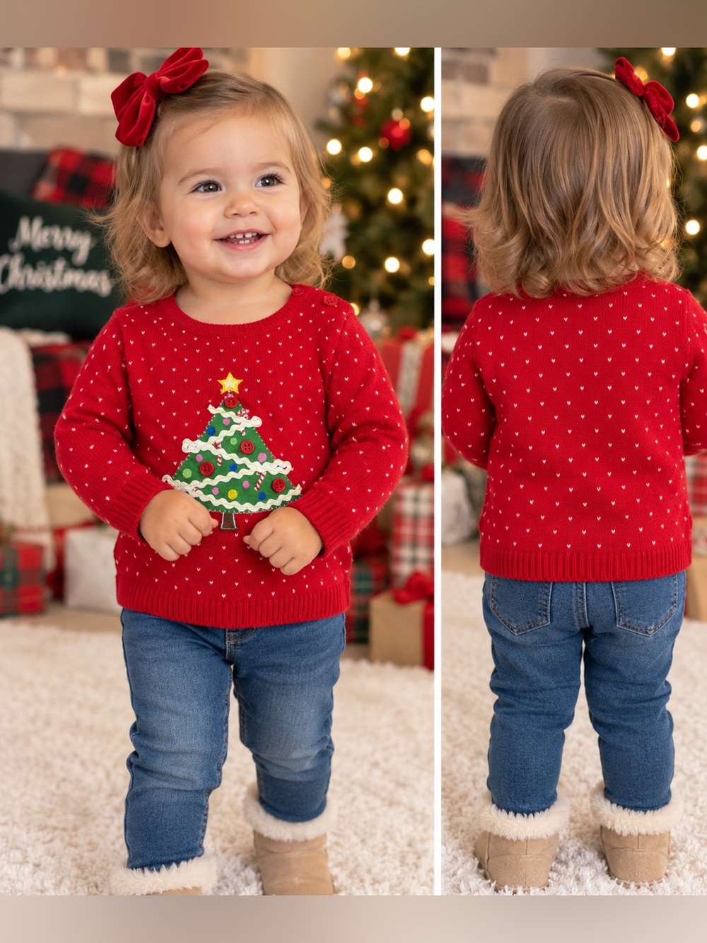 Vintage B.T. Kids 24M Christmas Tree Sweater Red Holiday Appliqué Y2K